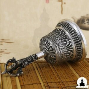 mysingingbowl - Tibetan Silver Ceremonial Bell with Dorje – 3 Sizes available (2)