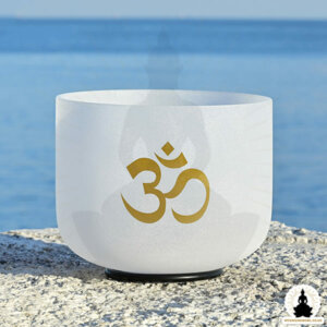 White Frosted Crystal Singing Bowl - OHM Symbol (2)