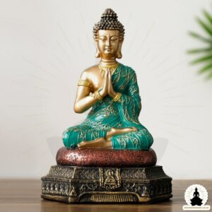 Buddha Statue Green & Gold Resin Buddha (23 cm) Zen Meditation Decoration (1)
